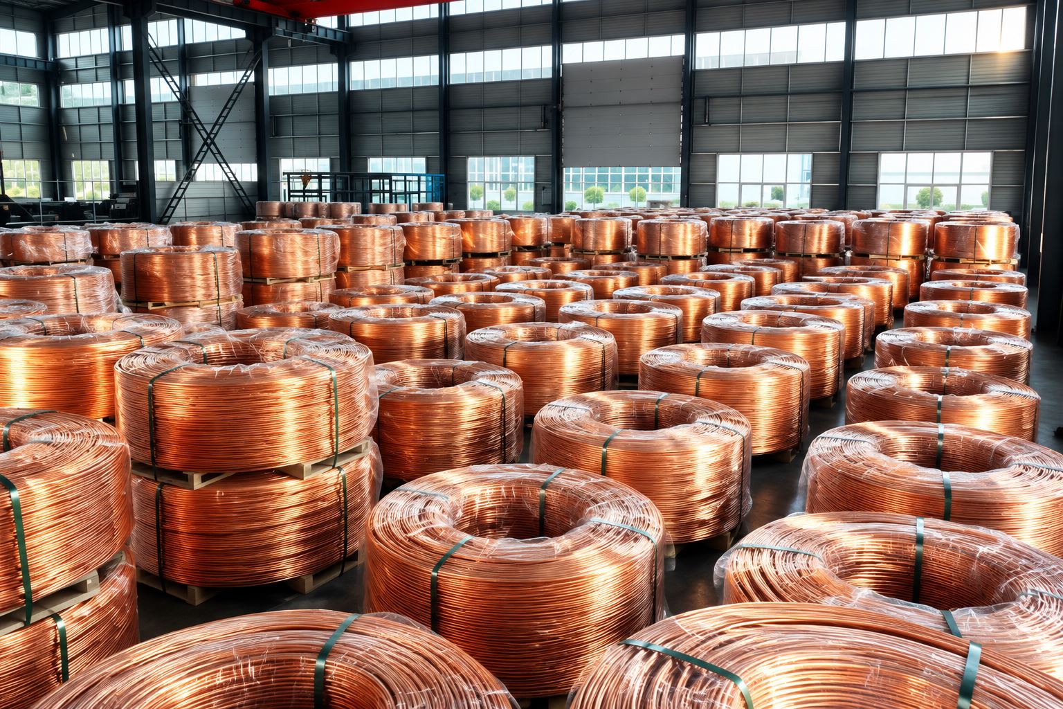 Coils of bright copper rod